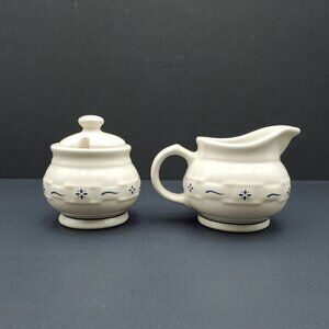 Longaberger Woven Traditions Classic Blue Creamer & Sugar Bowl with Notched Lid